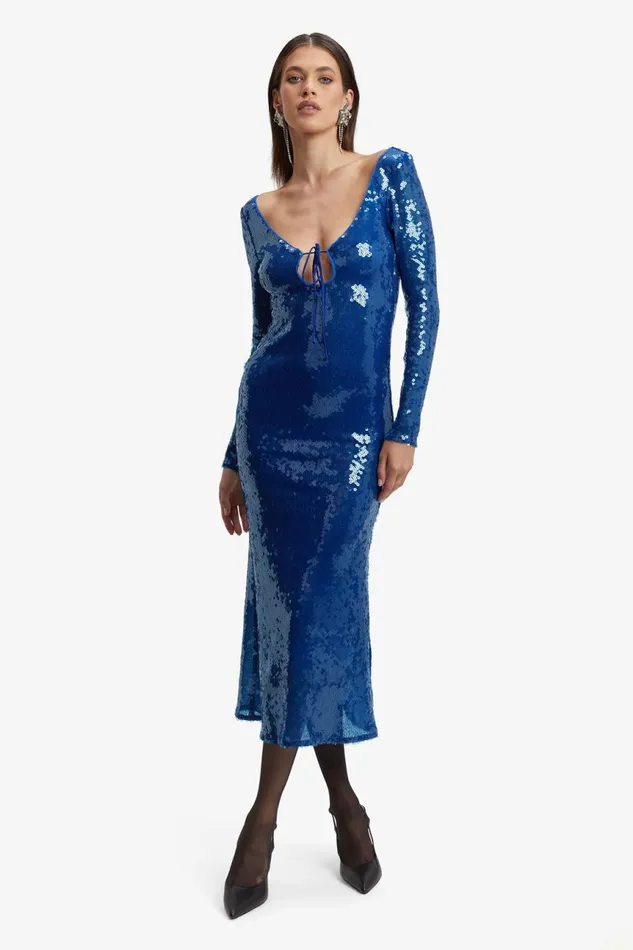 Women Bardot Party Dresses Verona Sequin Maxi Dress In Cobalt Cobalt Women Bardot Party Dresses Verona Sequin Maxi Dress In Cobalt Cobalt