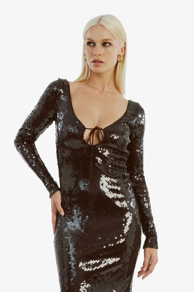 Women Bardot Party Dresses Verona Sequin Maxi Dress In Dark Chocolate Dark Chocolate