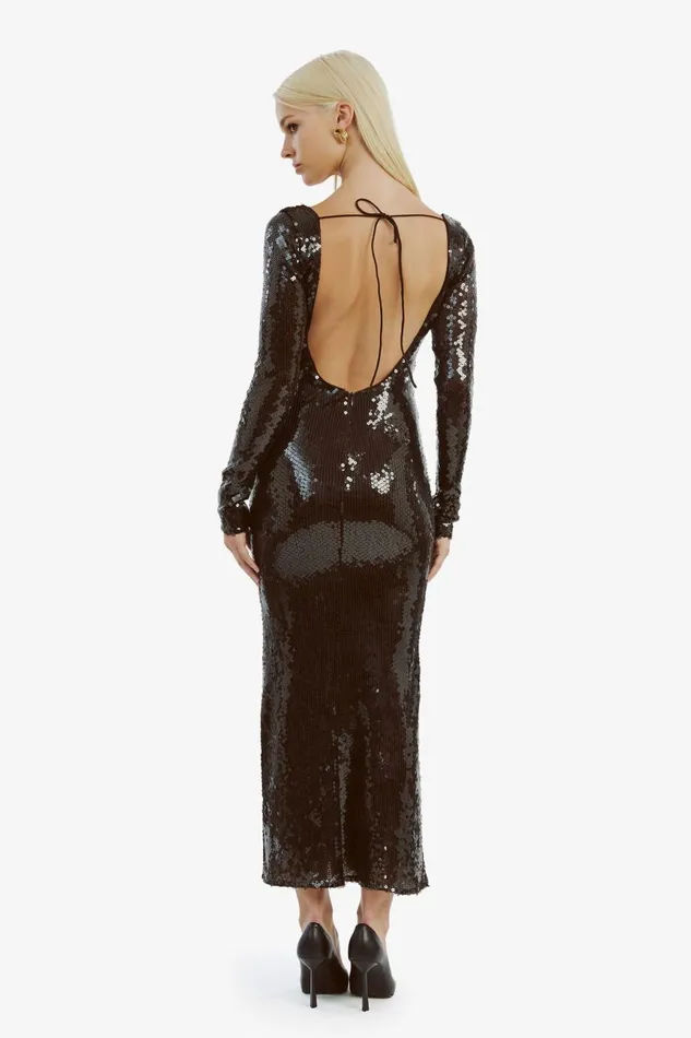Women Bardot Party Dresses Verona Sequin Maxi Dress In Dark Chocolate Dark Chocolate
