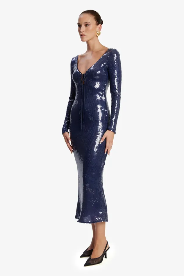 Women Bardot Party Dresses Verona Sequin Maxi Dress In Navy Navy Women Bardot Party Dresses Verona Sequin Maxi Dress In Navy Navy