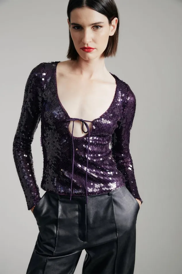 Women Bardot Party Dresses Verona Sequin Top In Purple Purple