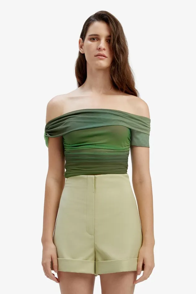Women Bardot Party Tops Aurelia Mesh Top In Green Ombre Green Ombre Women Bardot Party Tops Aurelia Mesh Top In Green Ombre Green Ombre