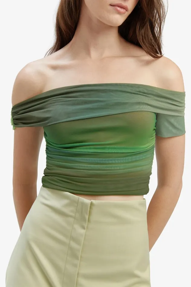 Women Bardot Party Tops Aurelia Mesh Top In Green Ombre Green Ombre Women Bardot Party Tops Aurelia Mesh Top In Green Ombre Green Ombre