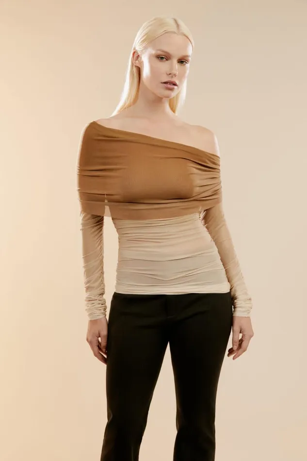 Women Bardot Party Tops Camelia Mesh Top In Brown Ombre Brown Ombre