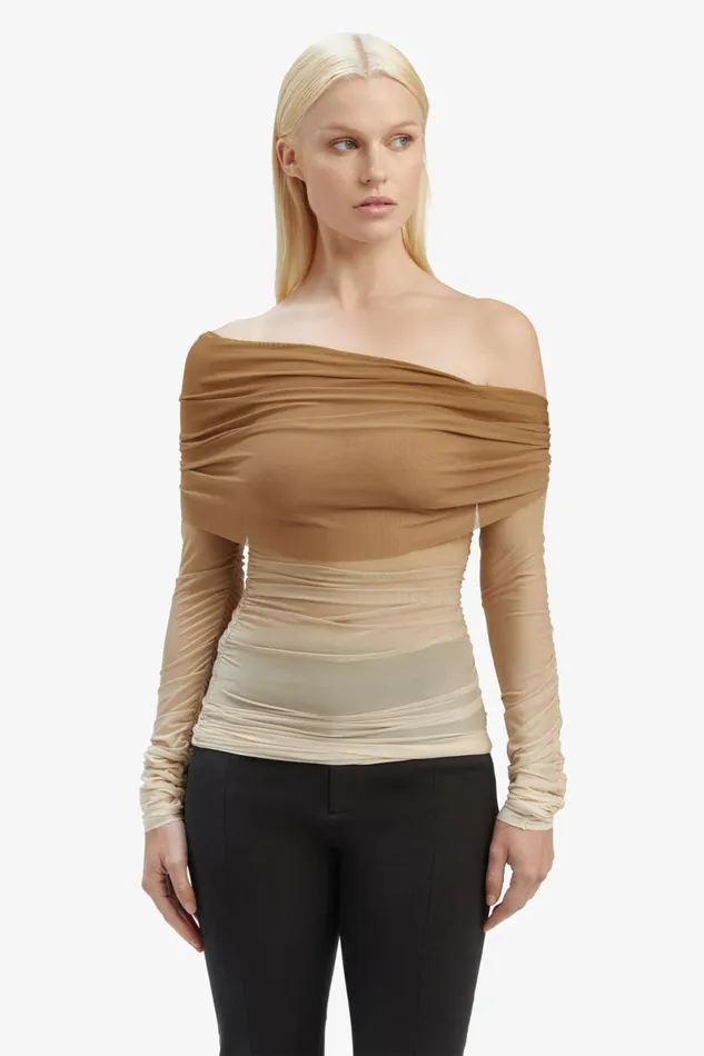 Women Bardot Party Tops Camelia Mesh Top In Brown Ombre Brown Ombre Women Bardot Party Tops Camelia Mesh Top In Brown Ombre Brown Ombre