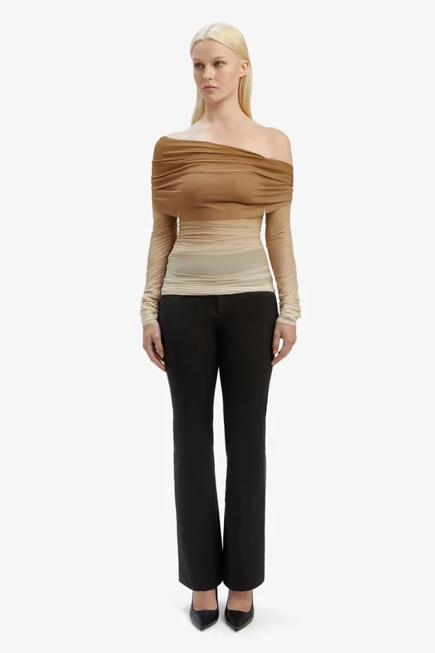 Women Bardot Party Tops Camelia Mesh Top In Brown Ombre Brown Ombre Women Bardot Party Tops Camelia Mesh Top In Brown Ombre Brown Ombre