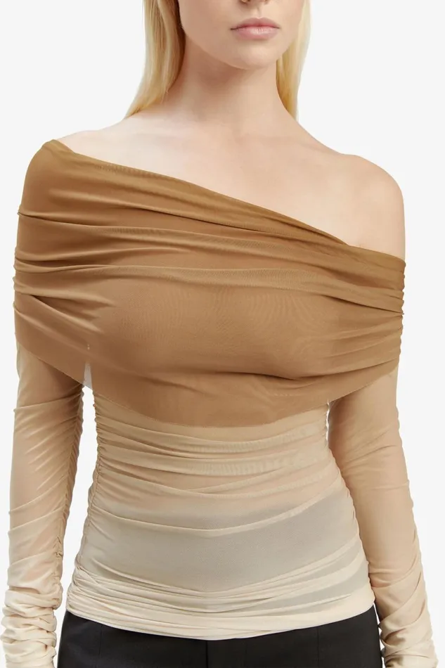 Women Bardot Party Tops Camelia Mesh Top In Brown Ombre Brown Ombre Women Bardot Party Tops Camelia Mesh Top In Brown Ombre Brown Ombre
