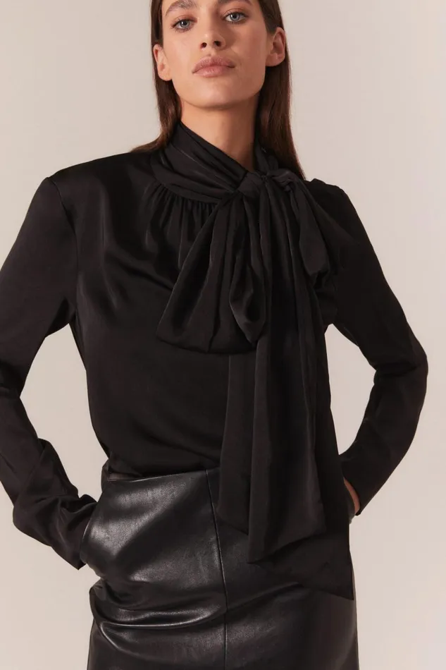 Women Bardot Party Tops Castian Satin Blouse In Black Black