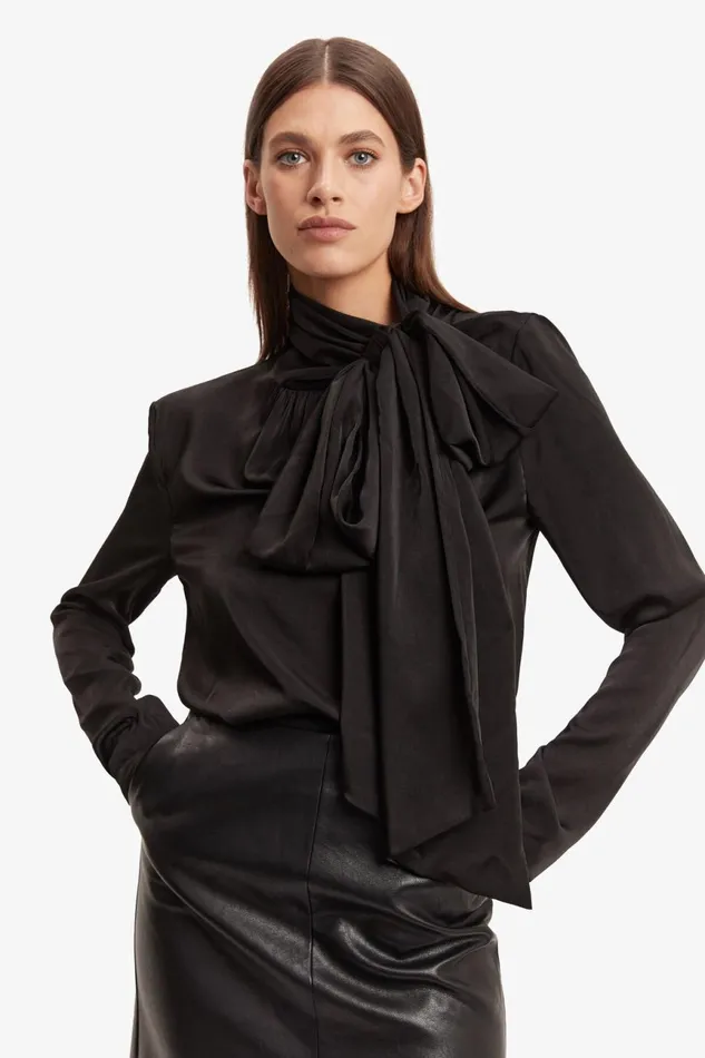 Women Bardot Party Tops Castian Satin Blouse In Black Black Women Bardot Party Tops Castian Satin Blouse In Black Black