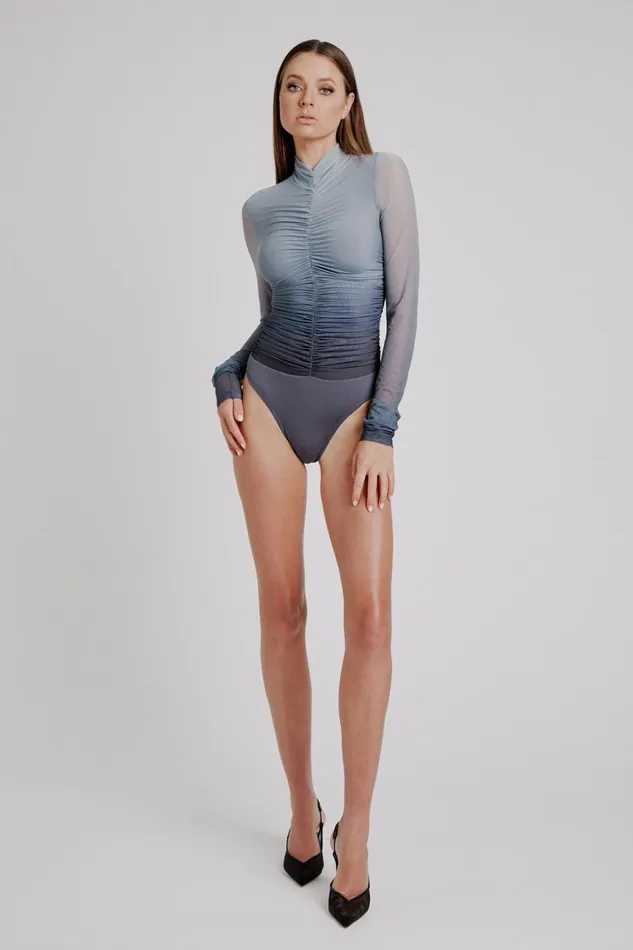 Women Bardot Party Tops Charis Mesh Bodysuit In Grey Ombre Grey Ombre