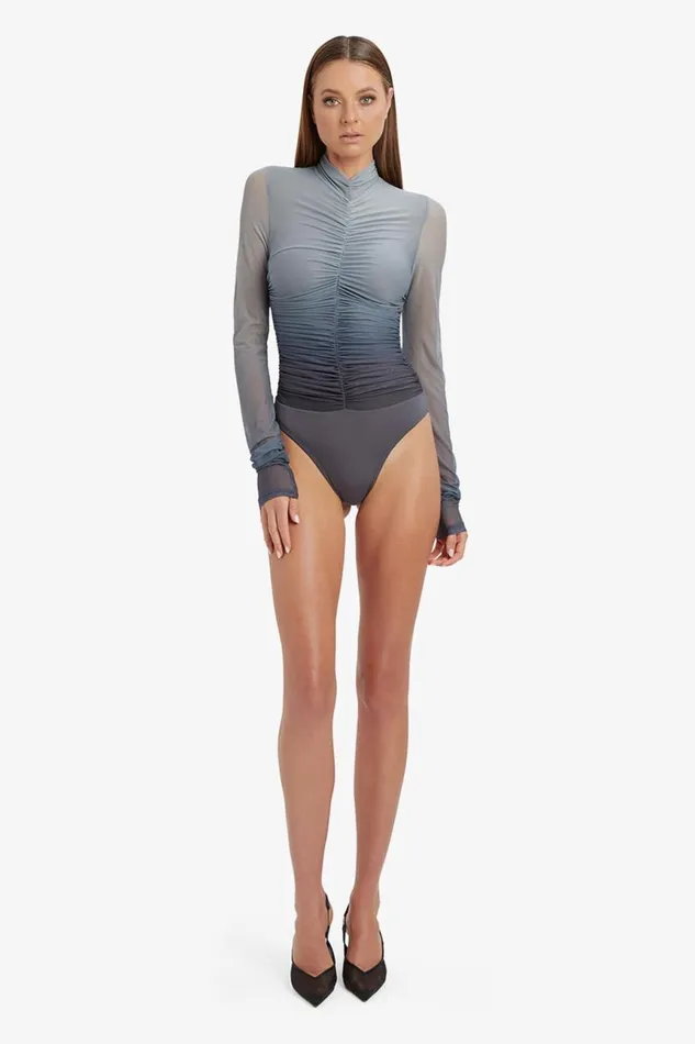 Women Bardot Party Tops Charis Mesh Bodysuit In Grey Ombre Grey Ombre Women Bardot Party Tops Charis Mesh Bodysuit In Grey Ombre Grey Ombre