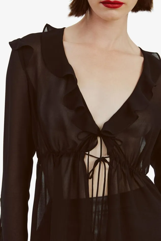 Women Bardot Party Tops Dhalia Frill Blouse In Black Black Women Bardot Party Tops Dhalia Frill Blouse In Black Black