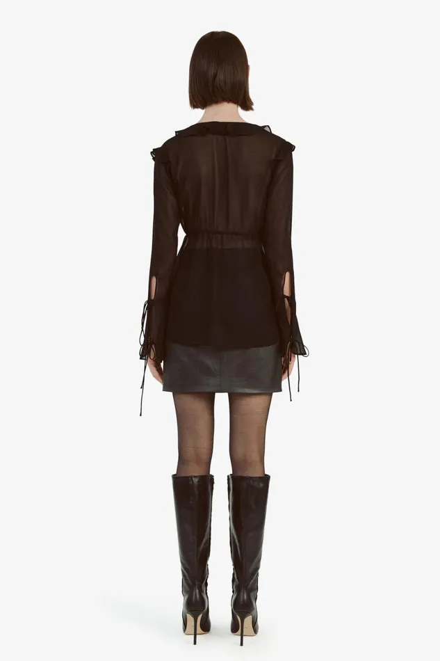 Women Bardot Party Tops Dhalia Frill Blouse In Black Black Women Bardot Party Tops Dhalia Frill Blouse In Black Black