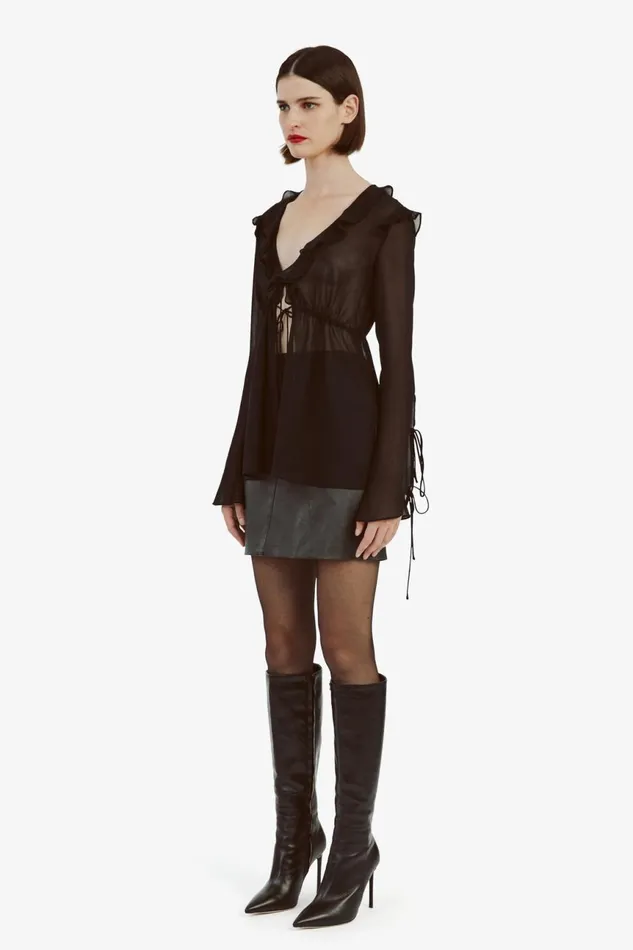 Women Bardot Party Tops Dhalia Frill Blouse In Black Black Women Bardot Party Tops Dhalia Frill Blouse In Black Black