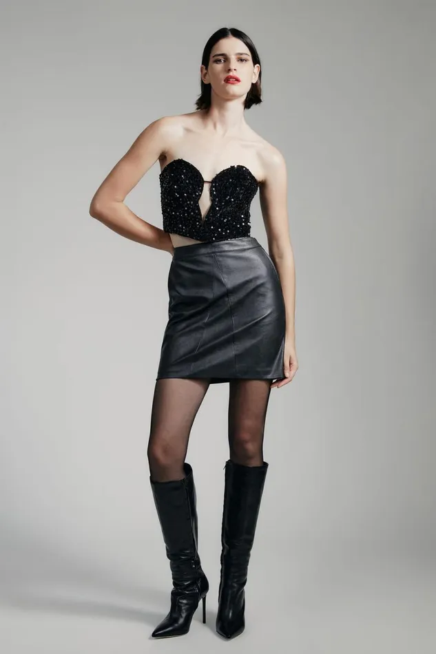 Women Bardot Party Tops Eleni Velvet Sequin Bustier In Black Sqn Black Sqn