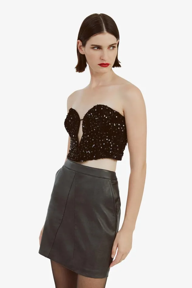 Women Bardot Party Tops Eleni Velvet Sequin Bustier In Black Sqn Black Sqn