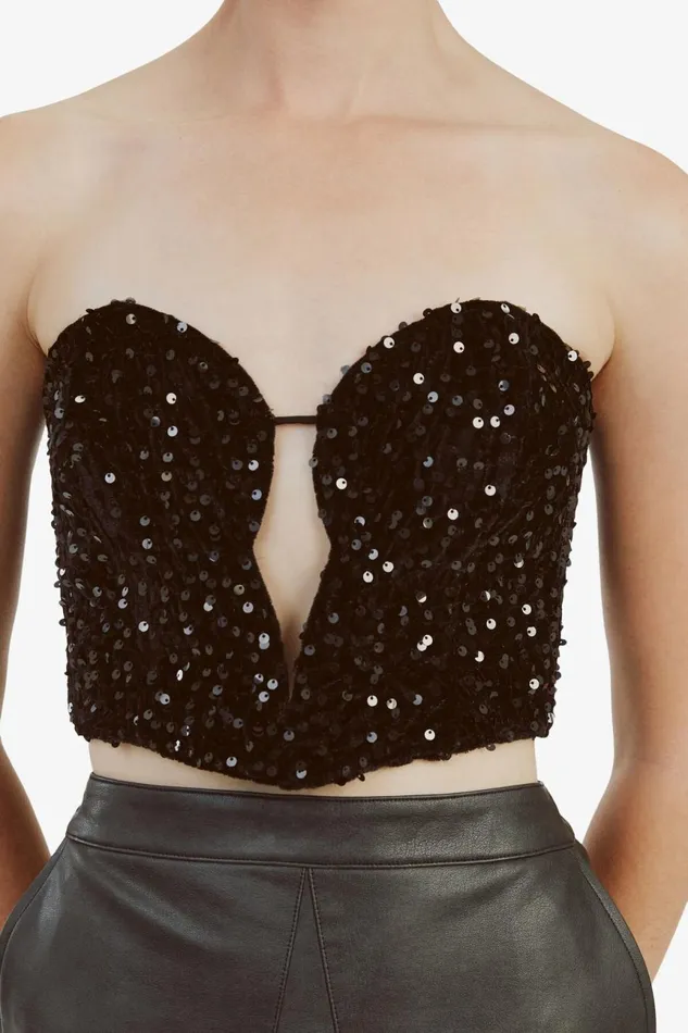 Women Bardot Party Tops Eleni Velvet Sequin Bustier In Black Sqn Black Sqn