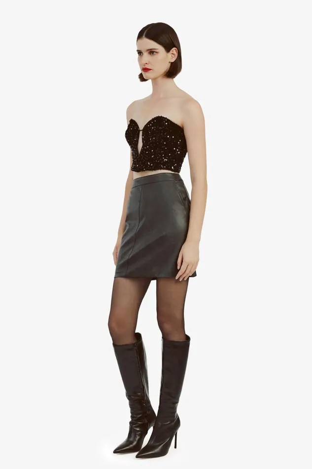 Women Bardot Party Tops Eleni Velvet Sequin Bustier In Black Sqn Black Sqn