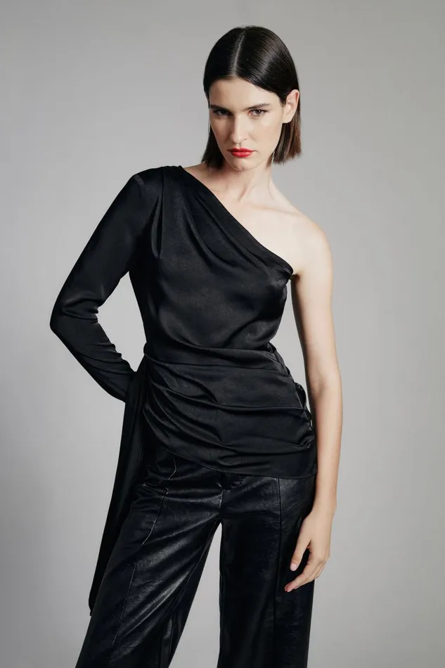 Women Bardot Party Tops Elisabetta One Sleeve Top In Black Black