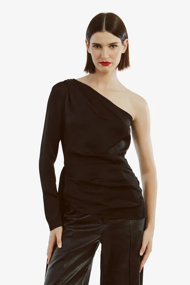 Women Bardot Party Tops Elisabetta One Sleeve Top In Black Black
