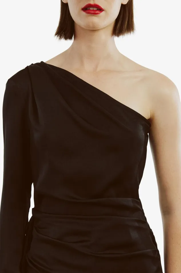 Women Bardot Party Tops Elisabetta One Sleeve Top In Black Black