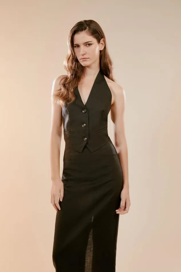 Women Bardot Party Tops Felda Linen Vest In Black Black