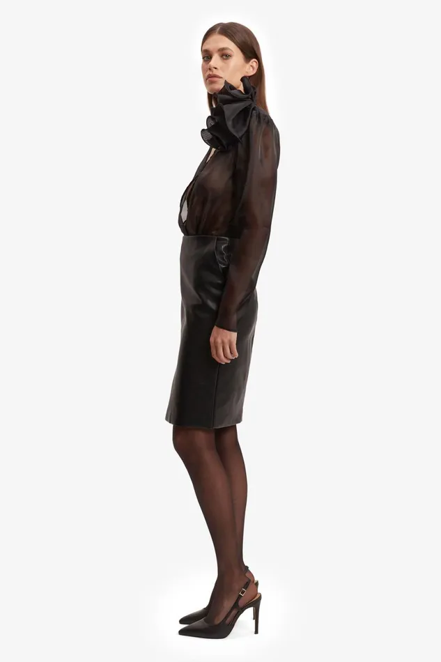 Women Bardot Party Tops Galia Organza Wrap Bodysuit In Black Black Women Bardot Party Tops Galia Organza Wrap Bodysuit In Black Black