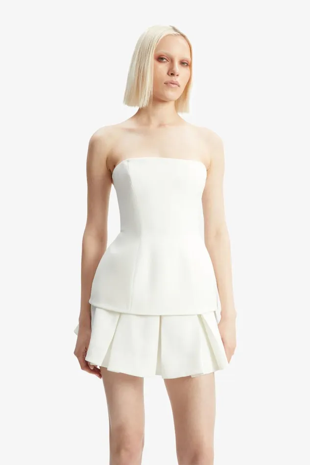 Women Bardot Party Tops Helenia Longline Strapless Top In Orchid White Orchid White