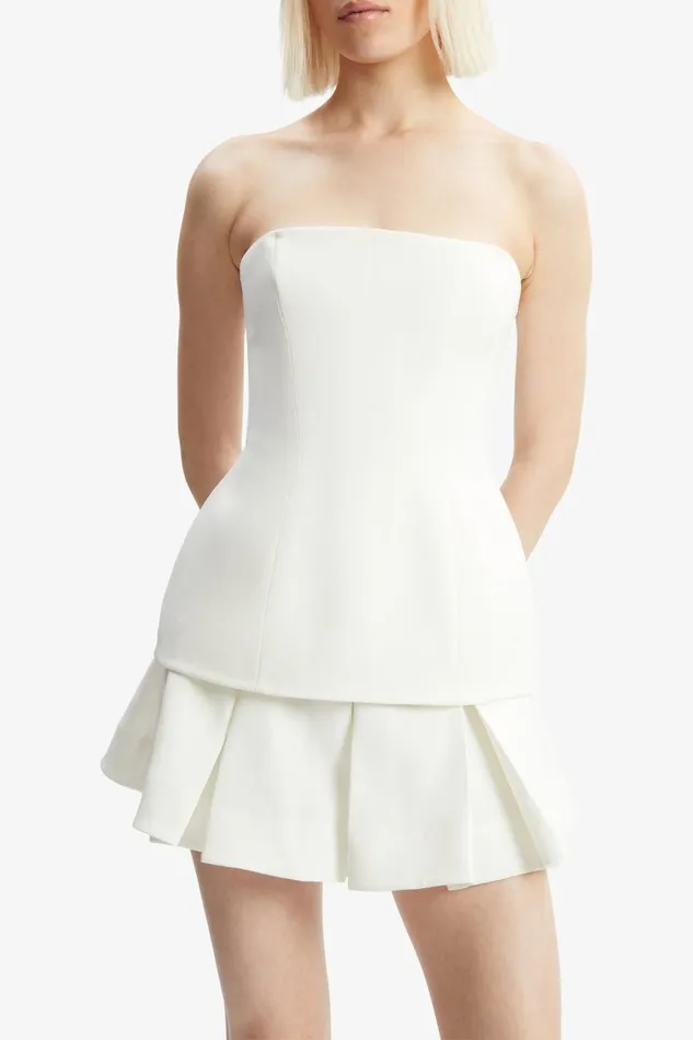 Women Bardot Party Tops Helenia Longline Strapless Top In Orchid White Orchid White