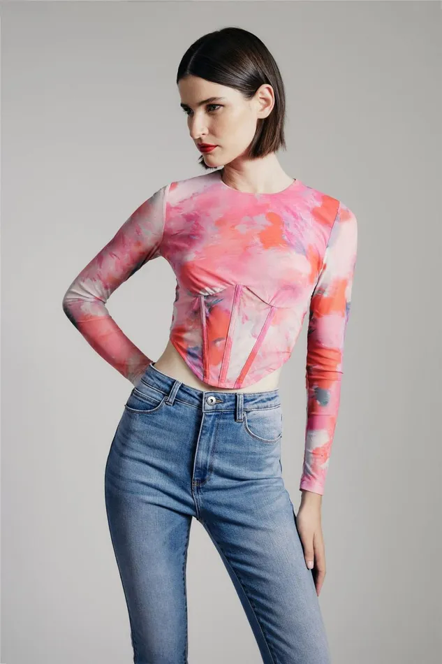 Women Bardot Party Tops Lena Mesh Corset Top In Wildflower Wildflower