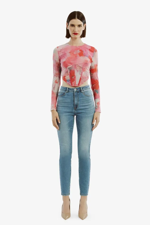 Women Bardot Party Tops Lena Mesh Corset Top In Wildflower Wildflower Women Bardot Party Tops Lena Mesh Corset Top In Wildflower Wildflower