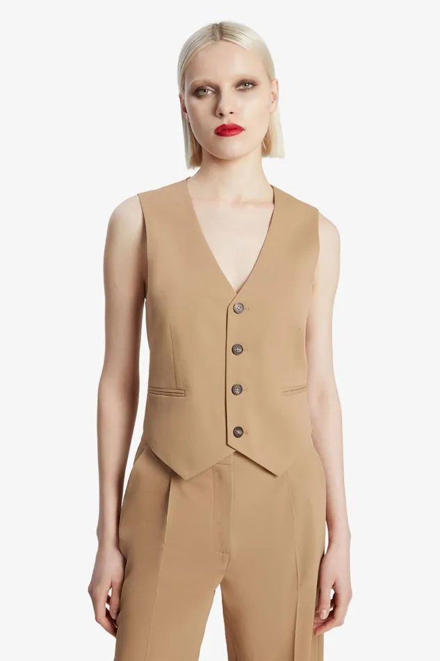 Women Bardot Party Tops Mayve Vest In Camel Camel Women Bardot Party Tops Mayve Vest In Camel Camel