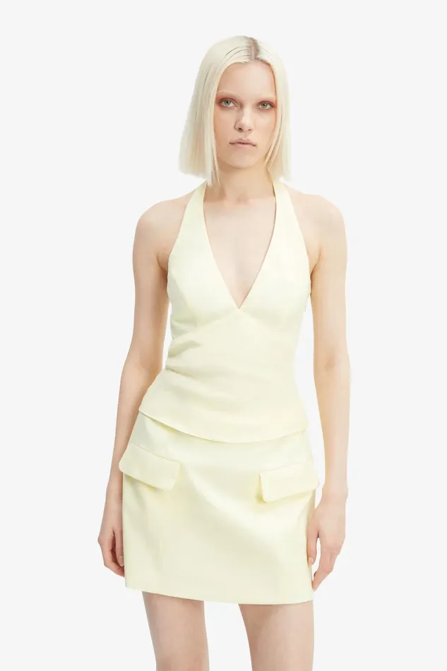 Women Bardot Party Tops Paola Halter Linen Top In Canary Yellow Canary Yellow Women Bardot Party Tops Paola Halter Linen Top In Canary Yellow Canary Yellow