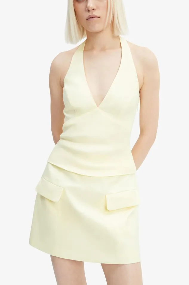 Women Bardot Party Tops Paola Halter Linen Top In Canary Yellow Canary Yellow Women Bardot Party Tops Paola Halter Linen Top In Canary Yellow Canary Yellow