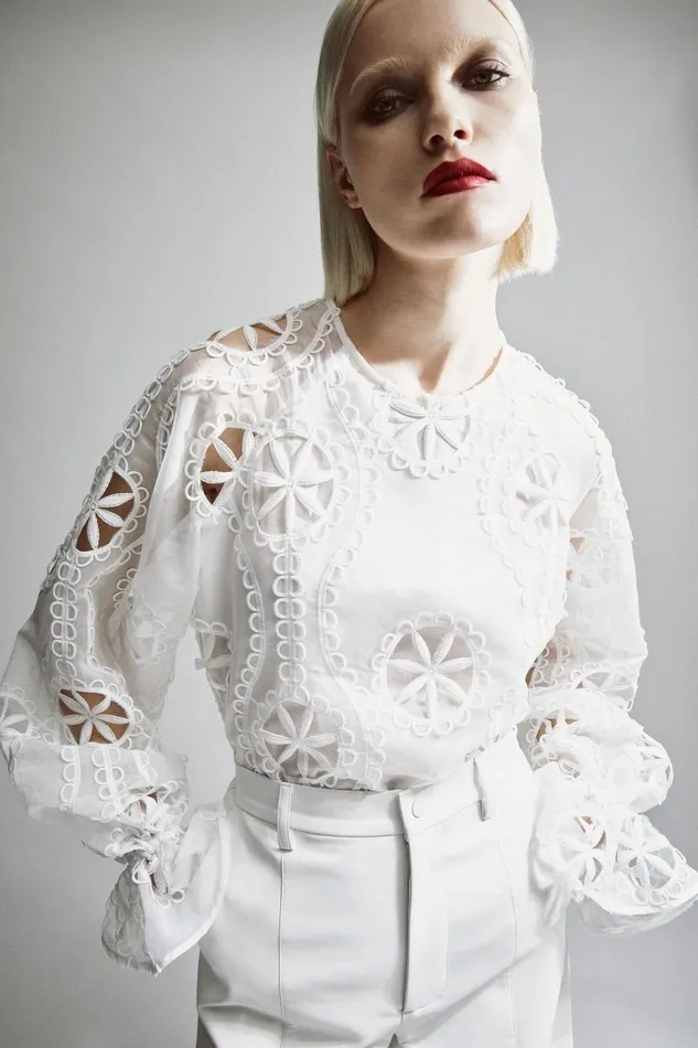 Women Bardot Party Tops Rosalee Lace Blouse In Orchid White Orchid White