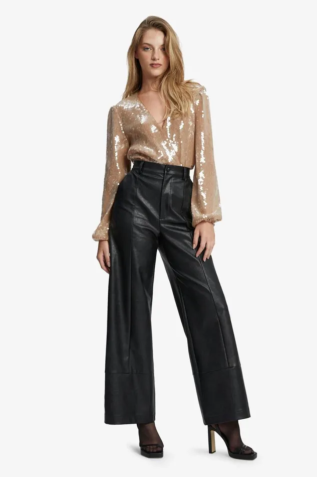 Women Bardot Party Tops Verona Sequin Wrap Bodysuit In Nude Nude