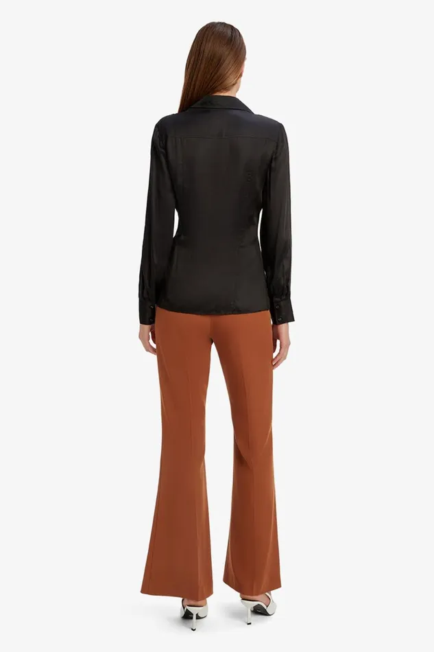 Women Bardot Shirts and Blouses Fitted Satin Shirt In Black Black Women Bardot Shirts and Blouses Fitted Satin Shirt In Black Black