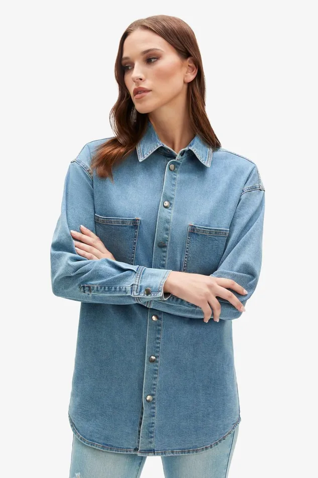 Women Bardot Shirts and Blouses Oversized Denim Shirt In Acid Acid Women Bardot Shirts and Blouses Oversized Denim Shirt In Acid Acid
