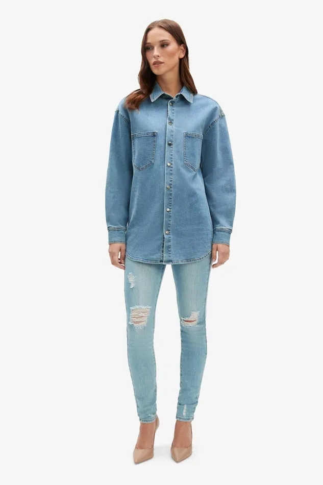 Women Bardot Shirts and Blouses Oversized Denim Shirt In Acid Acid Women Bardot Shirts and Blouses Oversized Denim Shirt In Acid Acid