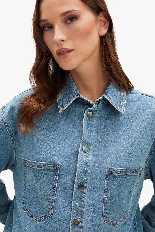 Women Bardot Shirts and Blouses Oversized Denim Shirt In Acid Acid Women Bardot Shirts and Blouses Oversized Denim Shirt In Acid Acid