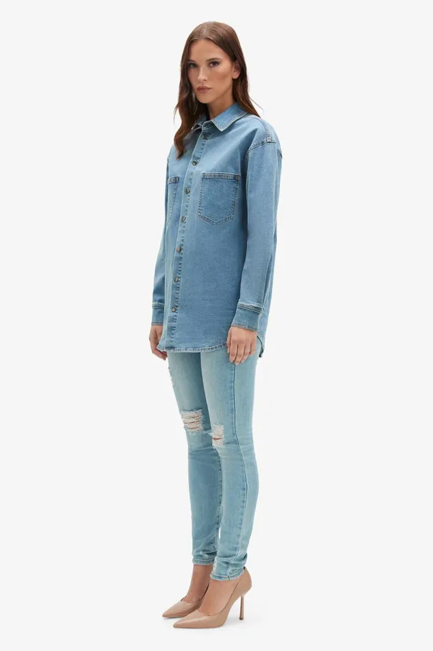 Women Bardot Shirts and Blouses Oversized Denim Shirt In Acid Acid Women Bardot Shirts and Blouses Oversized Denim Shirt In Acid Acid