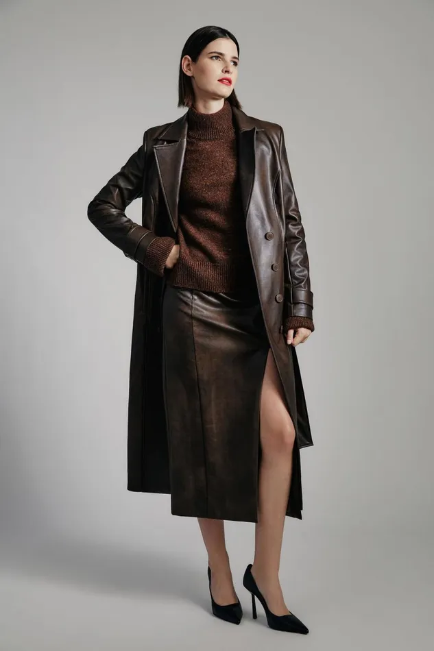 Women Bardot Skirts Dante Vegan Leather Midi Skirt In Dark Chocolate Dark Chocolate