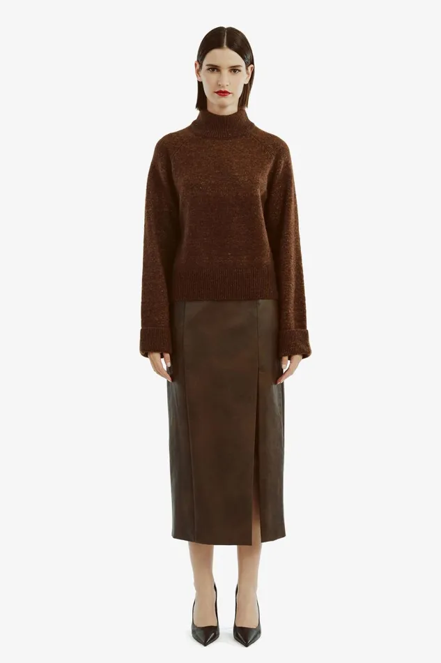 Women Bardot Skirts Dante Vegan Leather Midi Skirt In Dark Chocolate Dark Chocolate