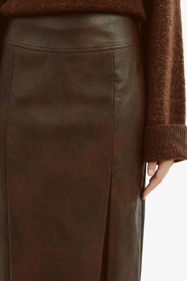 Women Bardot Skirts Dante Vegan Leather Midi Skirt In Dark Chocolate Dark Chocolate