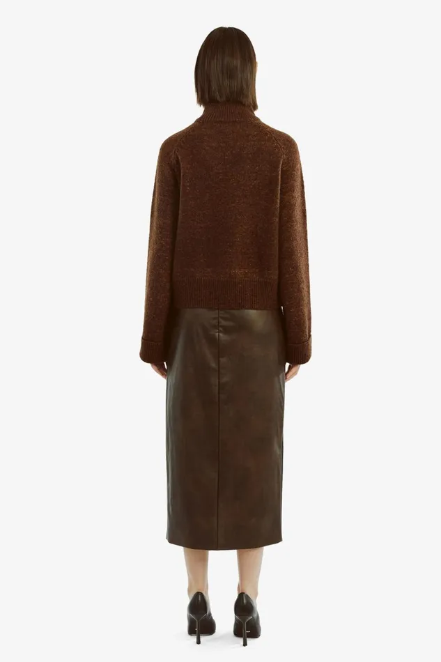Women Bardot Skirts Dante Vegan Leather Midi Skirt In Dark Chocolate Dark Chocolate