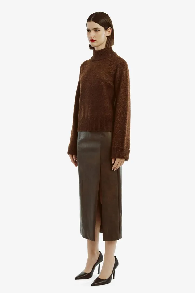 Women Bardot Skirts Dante Vegan Leather Midi Skirt In Dark Chocolate Dark Chocolate