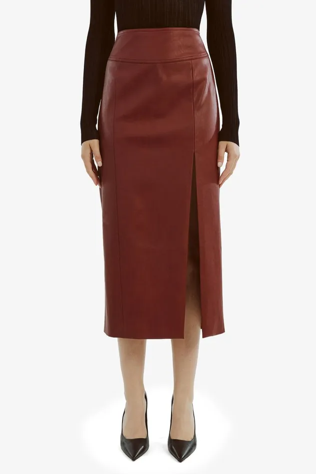 Women Bardot Skirts Dante Vegan Leather Midi Skirt In Deep Red Deep Red Women Bardot Skirts Dante Vegan Leather Midi Skirt In Deep Red Deep Red