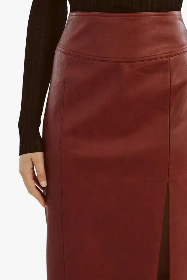 Women Bardot Skirts Dante Vegan Leather Midi Skirt In Deep Red Deep Red Women Bardot Skirts Dante Vegan Leather Midi Skirt In Deep Red Deep Red