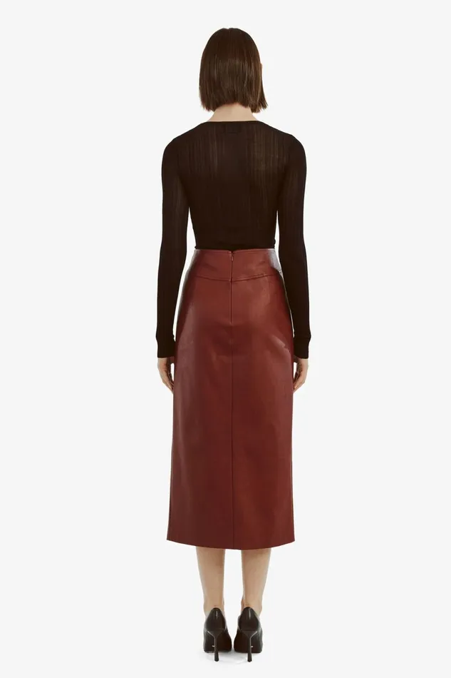 Women Bardot Skirts Dante Vegan Leather Midi Skirt In Deep Red Deep Red Women Bardot Skirts Dante Vegan Leather Midi Skirt In Deep Red Deep Red