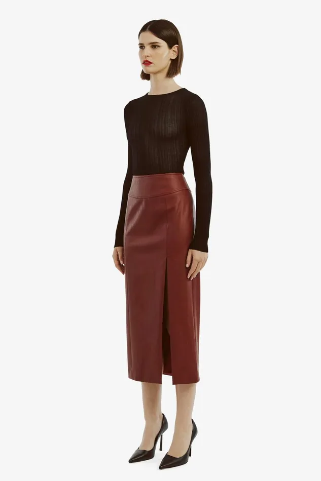 Women Bardot Skirts Dante Vegan Leather Midi Skirt In Deep Red Deep Red Women Bardot Skirts Dante Vegan Leather Midi Skirt In Deep Red Deep Red